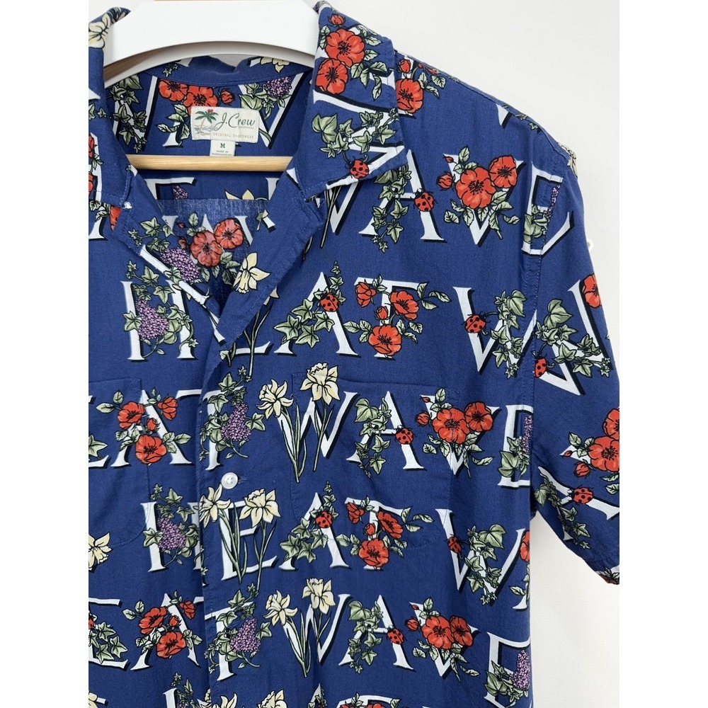 J.Crew Camp Collar Shirt Mens Medium Navy Heatwave Floral Print SS Button Down